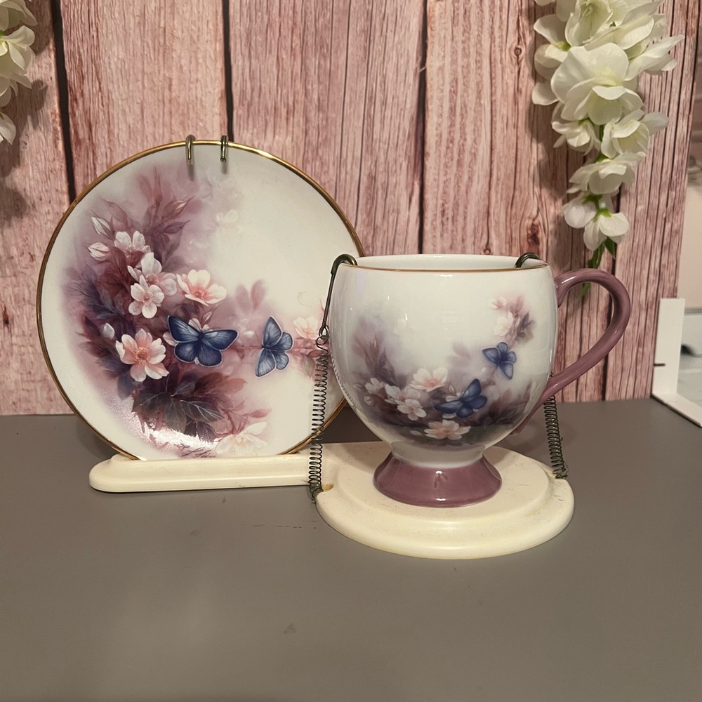 Floral Tea Cup and Saucer Set Lena Liu Blossoms and Butterflies